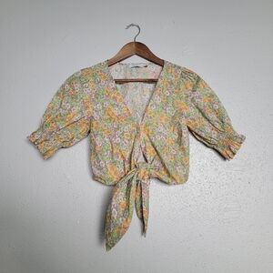 LUSH Floral Tie Front Crop Top